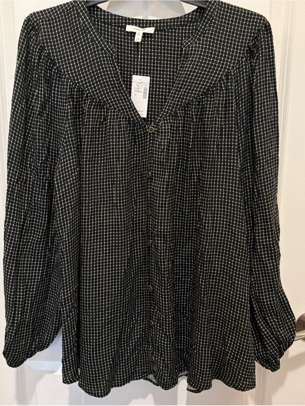 Maurices Black and White Grid Button-Down Blouse